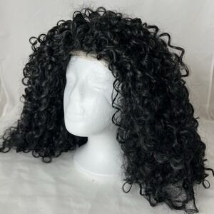 New Curly Black Lace Front Wig Shoulder Length Tight Ringlets Synthetic
